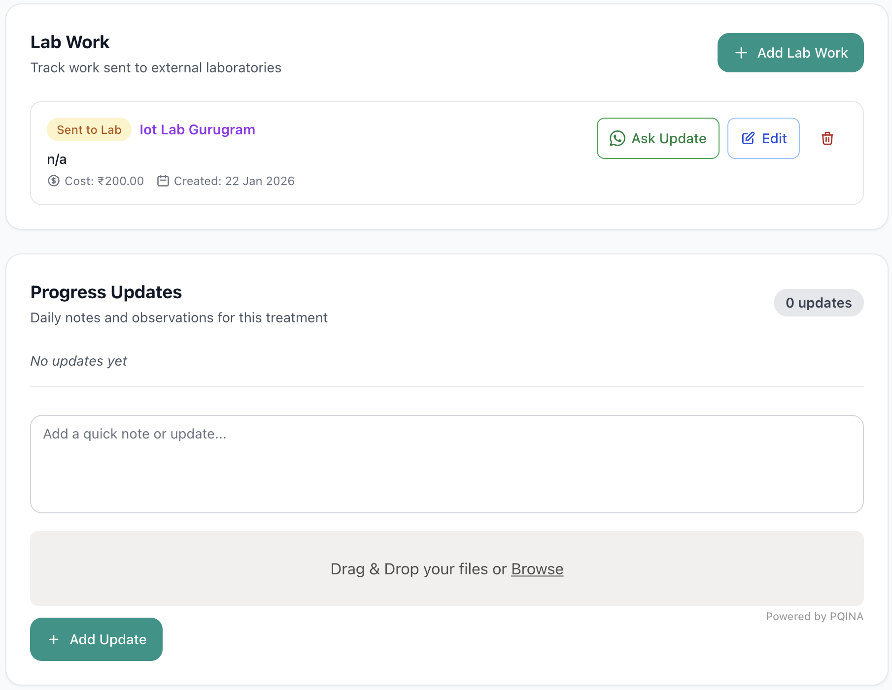 Lab work tracking and progress updates
