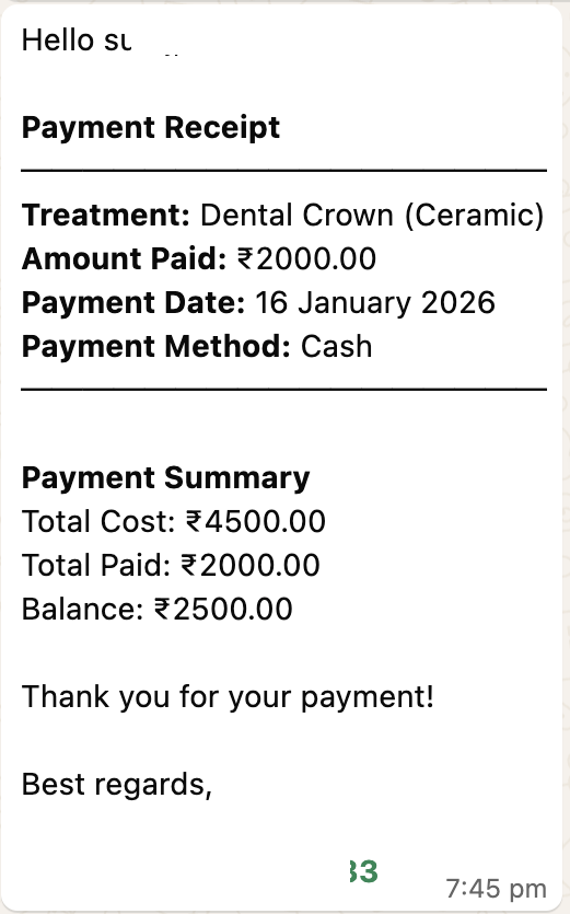 WhatsApp payment receipt preview